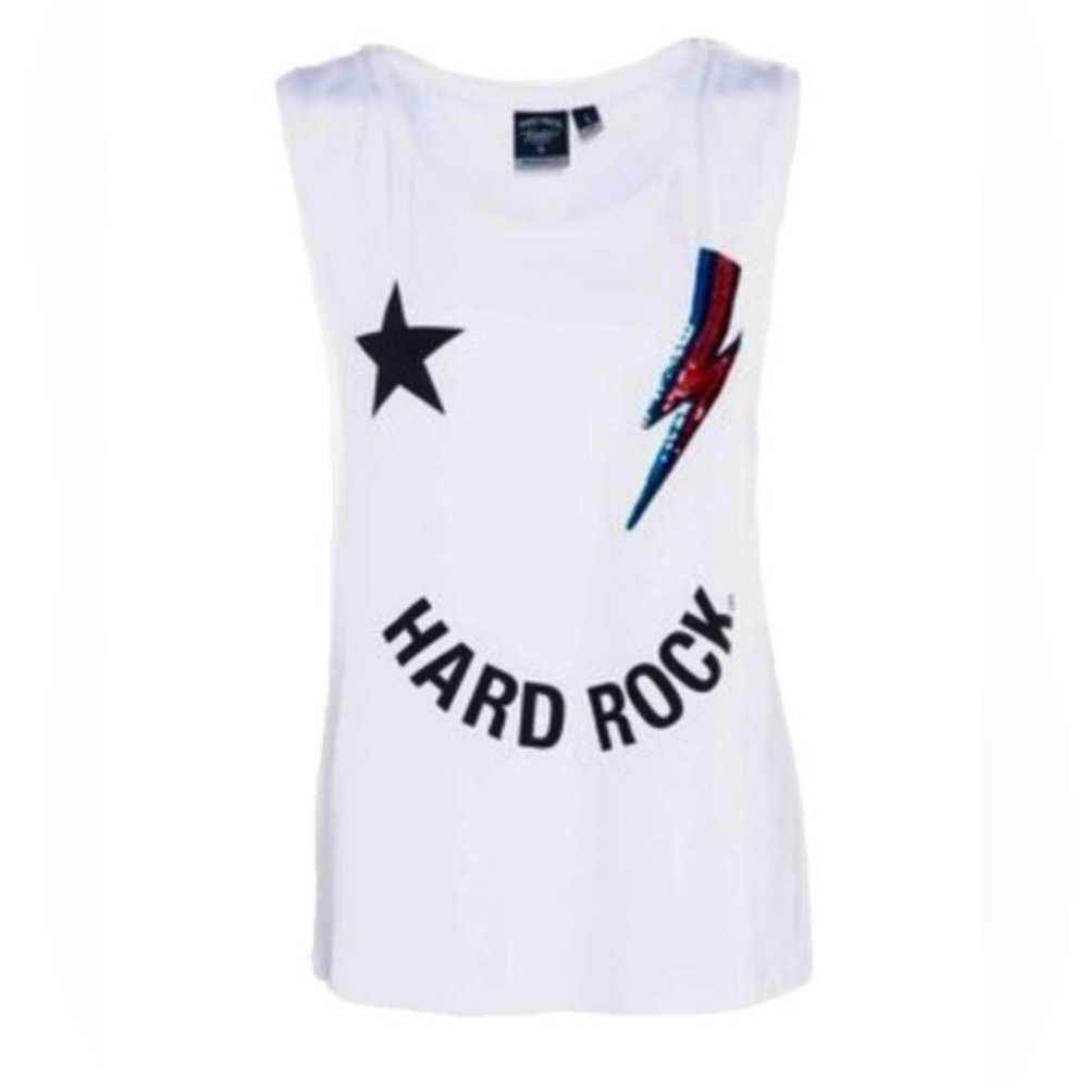 Hard Rock Guitar Company White Muscle Tee with Black and Red Accents - Picture 2 of 4